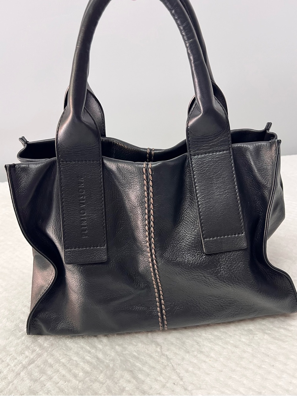 Plinio Visonà Black Leather Stitch Detail Tote Bag
